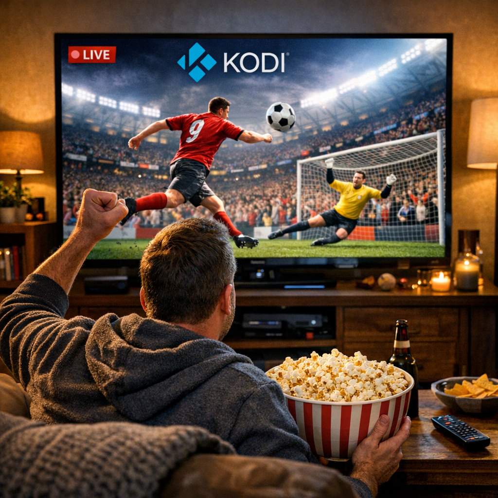User enjoying live sports on Kodi