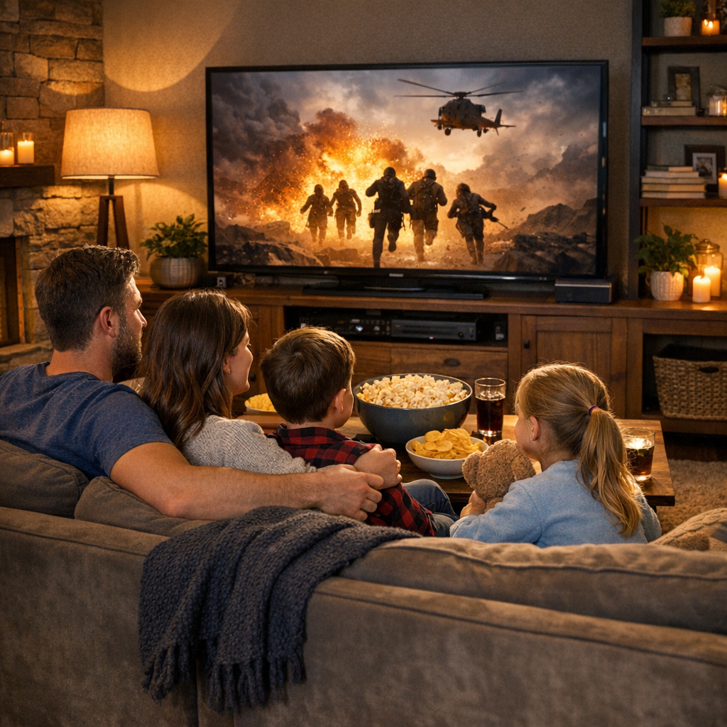 family enjoying movies with best streaming apps