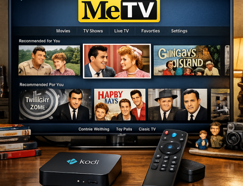 Kodi interface showing METV addon installation