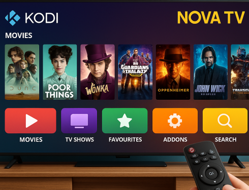 Kodi interface showing Nova TV build