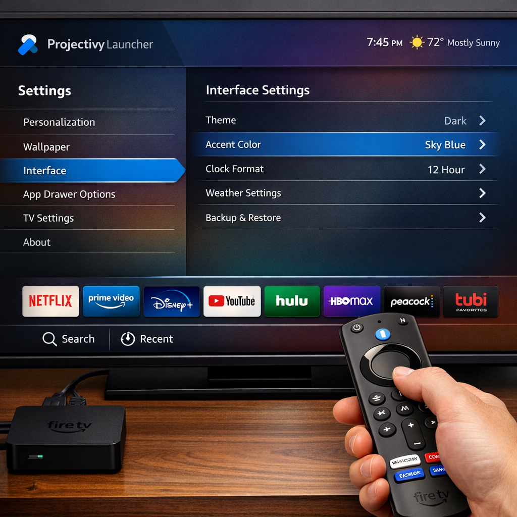 Projectivy Launcher interface on Fire TV
